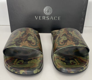 Versace Baroccoflage Slides Sandals Khaki 8 US (41 Euro) IT DSU6516 NIB $395