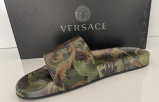 Versace Baroccoflage Slides Sandals Khaki 8 US (41 Euro) IT DSU6516 NIB $395