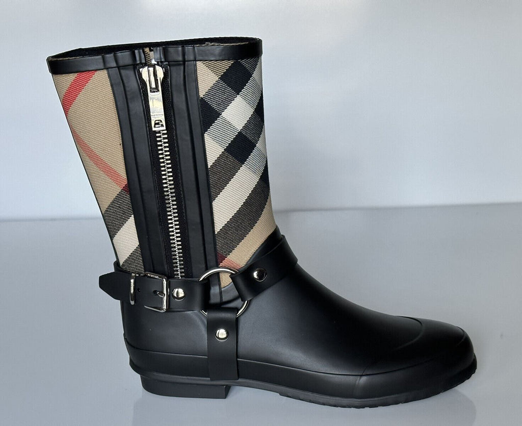 Burberry Rubber Women's Black/Archive Beige Ankle Boots 5 US (35 Eu) 8034405 NIB