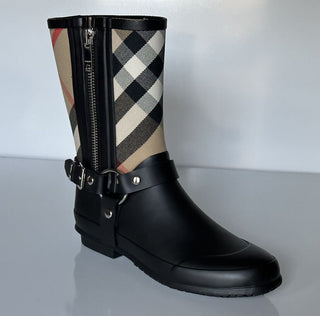 Burberry Rubber Women's Black/Archive Beige Ankle Boots 5 US (35 Eu) 8034405 NIB