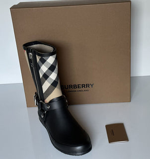 Burberry Rubber Women's Black/Archive Beige Ankle Boots 5 US (35 Eu) 8034405 NIB