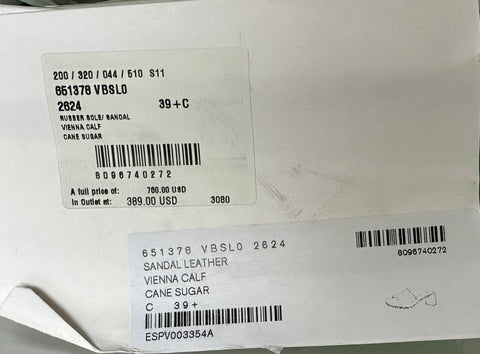 Bottega Veneta Calf Leather Sandals Shoes Cane Sugar 9.5 US 651378 IT NIB $760