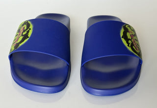 Versace Smiley Medusa Slides Sandals Blue/Lime 12 US (45) DSU6516 IT NIB $450