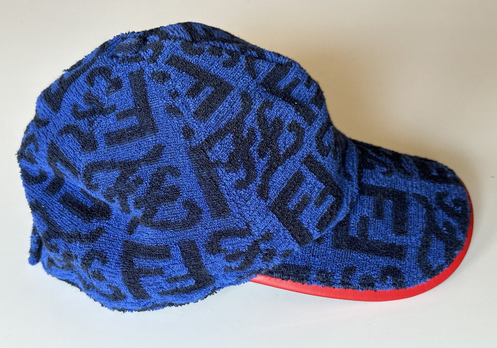 Fendi Terry Cloth Baseball Cap Blue/Red Hat Made in Italy FXQ776 NWT $530