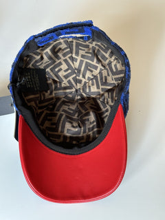 Fendi Terry Cloth Baseball Cap Blue/Red Hat Made in Italy FXQ776 NWT $530