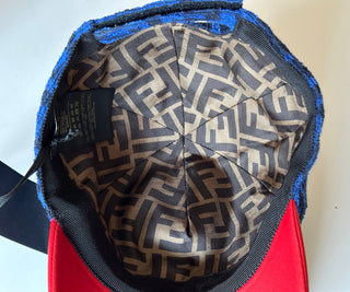 Fendi Terry Cloth Baseball Cap Blue/Red Hat Made in Italy FXQ776 NWT $530