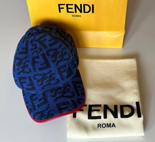 Fendi Terry Cloth Baseball Cap Blue/Red Hat Made in Italy FXQ776 NWT $530