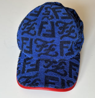 Fendi Terry Cloth Baseball Cap Blue/Red Hat Made in Italy FXQ776 NWT $530