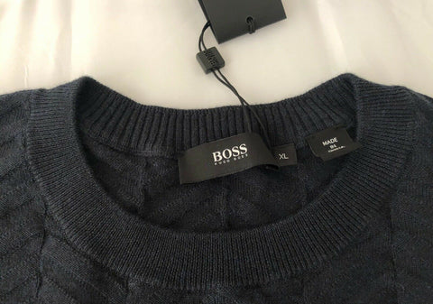 BOSS Hugo Boss Daveno Men's Crewneck Blue Sweater XL Cotton/Cashmere NWT $315