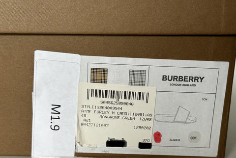 Burberry Camouflage Green Slides Sandals 12 US (45 Euro) 8042712 NIB $370