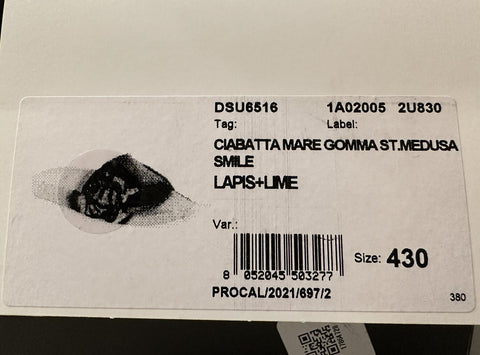 Versace Smiley Medusa Slides Sandals Blue/Lime 10 US (43 Eu) DSU6516 IT NIB $450