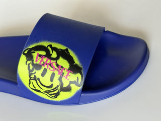 Versace Smiley Medusa Slides Sandals Blue/Lime 10 US (43 Eu) DSU6516 IT NIB $450