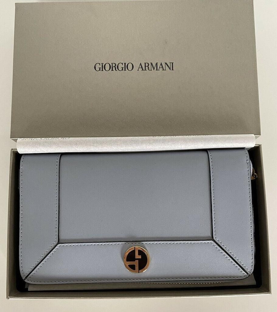 Giorgio Armani Blue Leather Women's Zip Around Wallet Y1H274 Made in Italy NIB