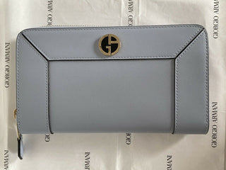 Giorgio Armani Blue Leather Women's Zip Around Wallet Y1H274 Made in Italy NIB