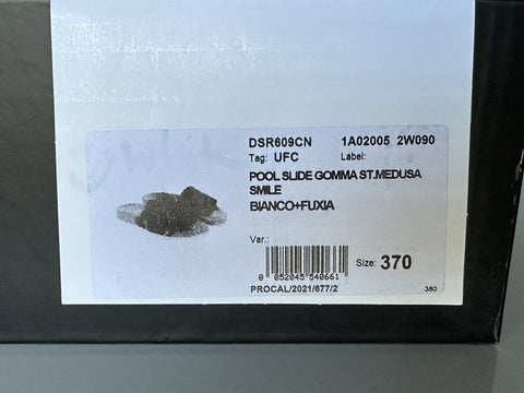 Versace Smiley Medusa Slides Sandals White/Fuxia 7 US DSR609CN Italy NIB $500