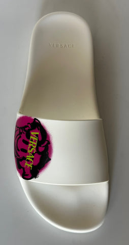 Versace Smiley Medusa Slides Sandals White/Fuxia 7 US DSR609CN Italy NIB $500