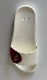 Versace Smiley Medusa Slides Sandals White/Fuxia 7 US DSR609CN Italy NIB $500