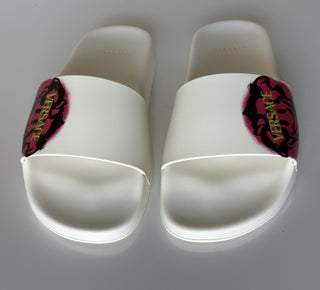 Versace Smiley Medusa Slides Sandals White/Fuxia 7 US DSR609CN Italy NIB $500