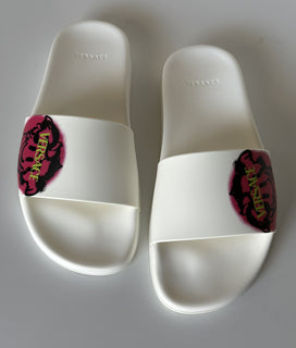 Versace Smiley Medusa Slides Sandals White/Fuxia 7 US DSR609CN Italy NIB $500