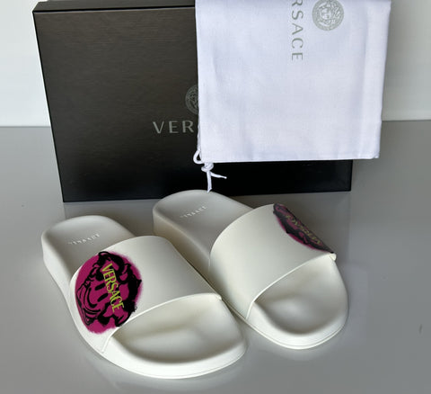 Versace Smiley Medusa Slides Sandals White/Fuxia 8 US DSR609CN Italy NIB $500