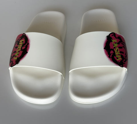 Versace Smiley Medusa Slides Sandals White/Fuxia 8 US DSR609CN Italy NIB $500