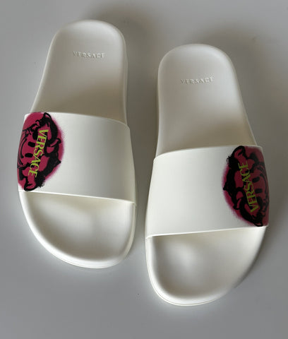 Versace Smiley Medusa Slides Sandals White/Fuxia 8 US DSR609CN Italy NIB $500