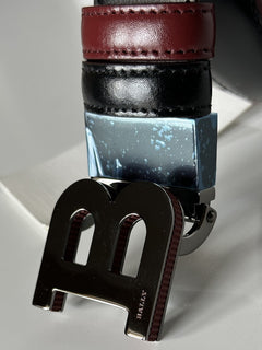 Bally Men's Double Sided B Buckle Black/Red Belt 44/110 IT 6301461001 NWT $450