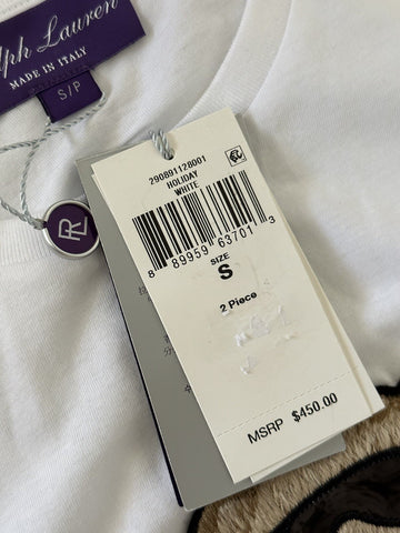 NWT $450 Polo Ralph Lauren Purple Label Bear White Long Sleeve T-Shirt S IT