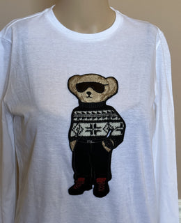 NWT $450 Polo Ralph Lauren Purple Label Bear White Long Sleeve T-Shirt S IT