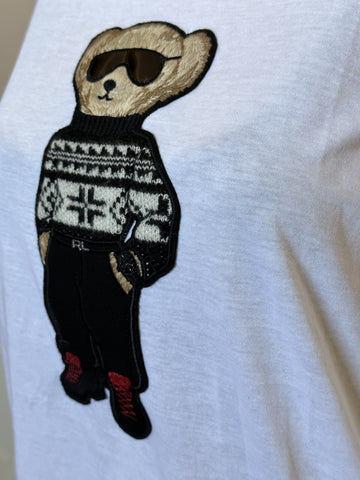 NWT $450 Polo Ralph Lauren Purple Label Bear White Long Sleeve T-Shirt S IT