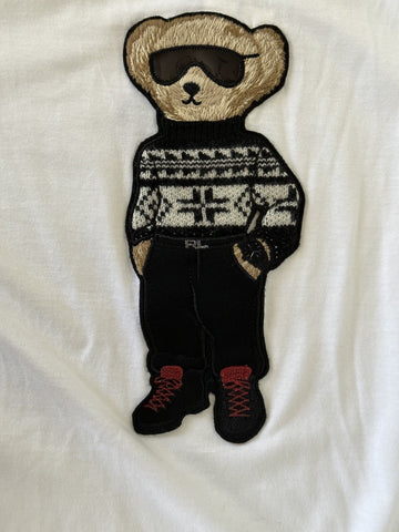 NWT $450 Polo Ralph Lauren Purple Label Bear White Long Sleeve T-Shirt S IT