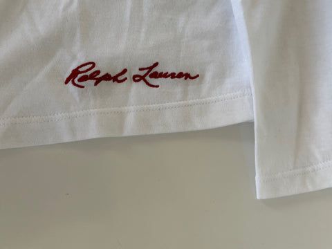 NWT $450 Polo Ralph Lauren Purple Label Bear White Long Sleeve T-Shirt S IT