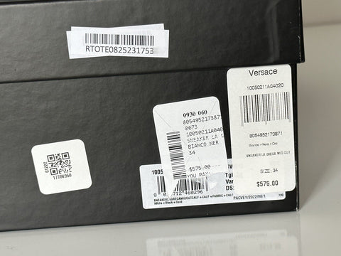 Versace La Greca Boys High Top Sneakers 34 Euro (9.7" Length) Italy NWT $575