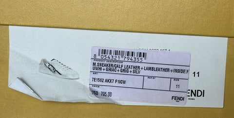 Fendi O’lock Leather White Sneakers 12 US (45 Euro) 7E1562 Italy NIB $795