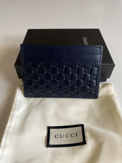 Gucci Microguccissima Soft  Blue Leather Card Case Made in Italy 262837 NWT