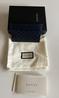 Gucci Microguccissima Soft  Blue Leather Card Case Made in Italy 262837 NWT