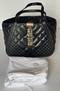 Versace Greca Small Quilted Goddess Calf Leather Black Tote Bag 1009438 IT NWT