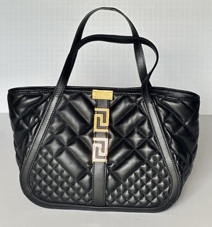 Versace Greca Small Quilted Goddess Calf Leather Black Tote Bag 1009438 IT NWT