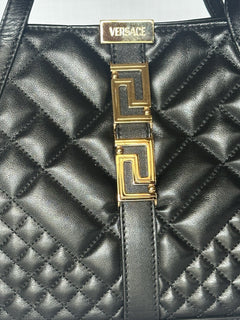 Versace Greca Small Quilted Goddess Calf Leather Black Tote Bag 1009438 IT NWT