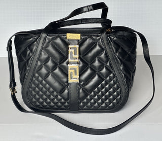 Versace Greca Small Quilted Goddess Calf Leather Black Tote Bag 1009438 IT NWT
