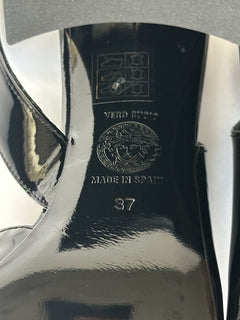 Versace Medusa Head Sling Back Patent Leather Black Shoes 7 US 1014618 NIB $1000