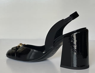 Versace Medusa Head Sling Back Patent Leather Black Shoes 7 US 1014618 NIB $1000