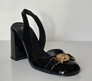 Versace Medusa Head Sling Back Patent Leather Black Shoes 6.5 US 1014618 NIB
