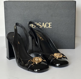 Versace Medusa Head Sling Back Patent Leather Black Shoes 6.5 US 1014618 NIB