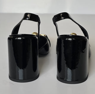 Versace Medusa Head Sling Back Patent Leather Black Shoes 6.5 US 1014618 NIB