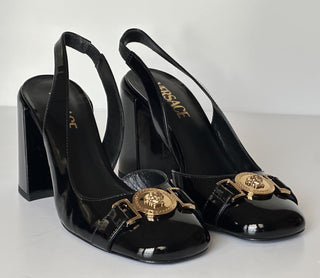 Versace Medusa Head Sling Back Patent Leather Black Shoes 7.5 US 1014618 NIB