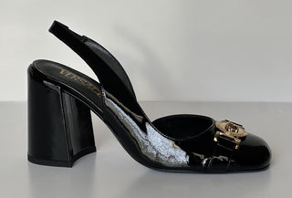 Versace Medusa Head Sling Back Patent Leather Black Shoes 7.5 US 1014618 NIB