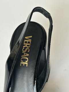 Versace Medusa Head Sling Back Patent Leather Black Shoes 7.5 US 1014618 NIB