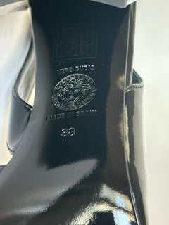 Versace Medusa Head Sling Back Patent Leather Black Shoes 8 US 1014618 NIB $1000
