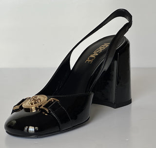 Versace Medusa Head Sling Back Patent Leather Black Shoes 8 US 1014618 NIB $1000